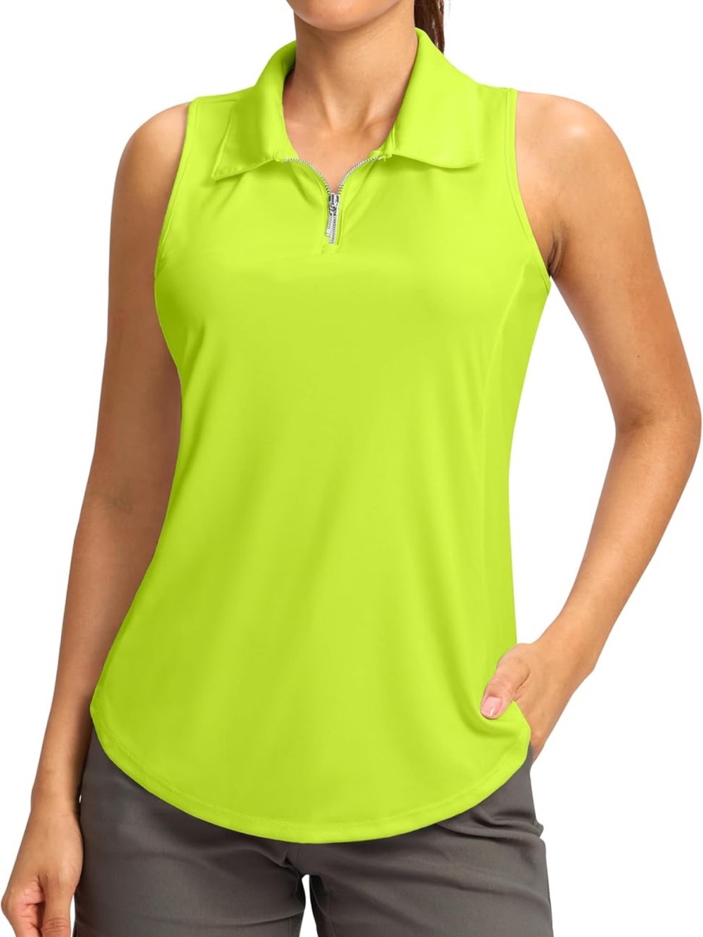 NWT Neon Lime Green Sleeveless Quarter Zip Polo Athletic Top Medium